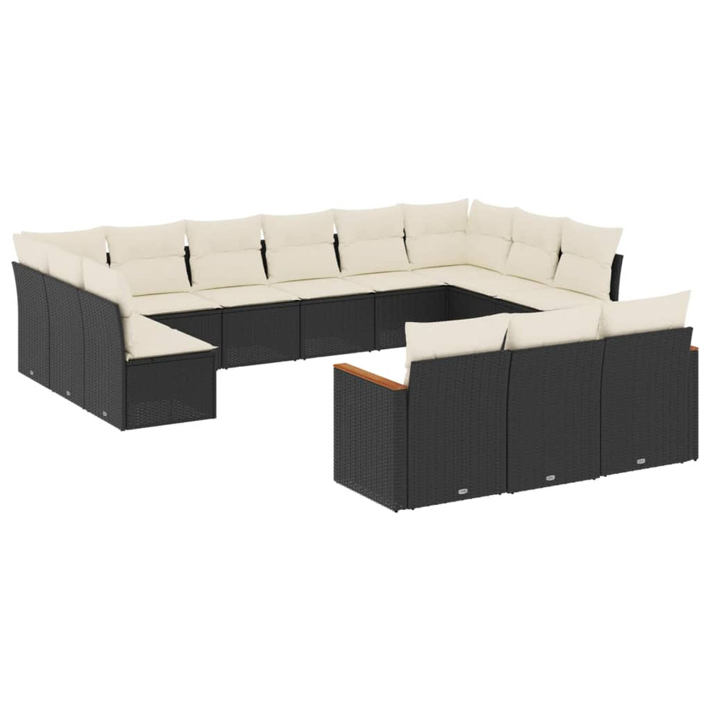 Set Mobilier De Grădină Cu Perne, 13 Piese, Negru, Poliratan