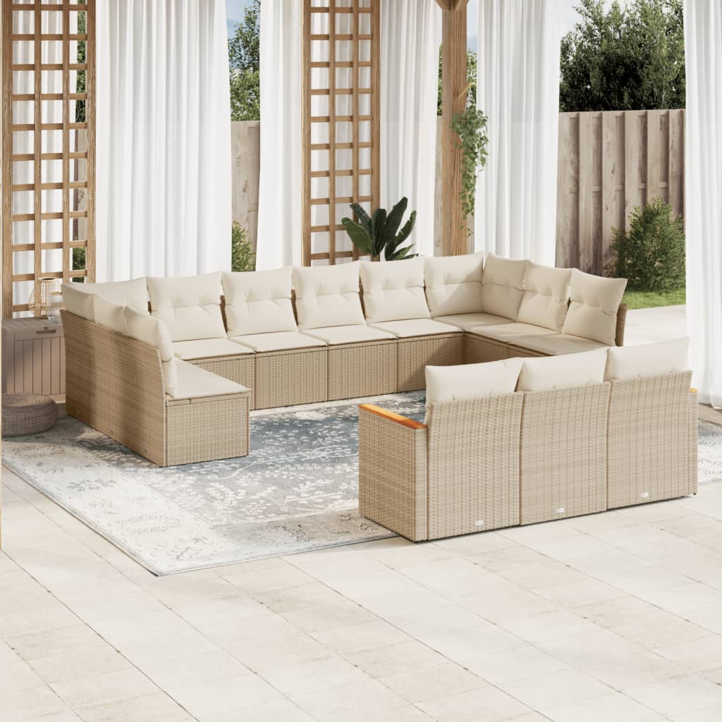 Set Mobilier De Grădină Cu Perne, 13 Piese, Negru, Poliratan