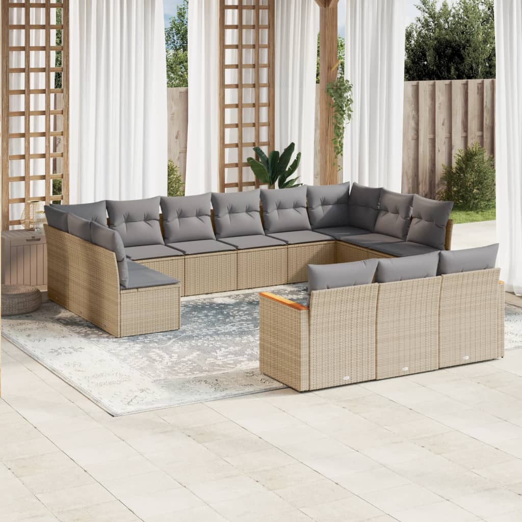 Set Mobilier De Grădină Cu Perne, 13 Piese, Negru, Poliratan