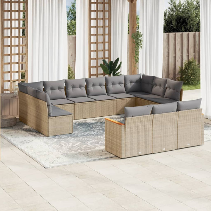 Set Mobilier De Grădină Cu Perne, 13 Piese, Negru, Poliratan