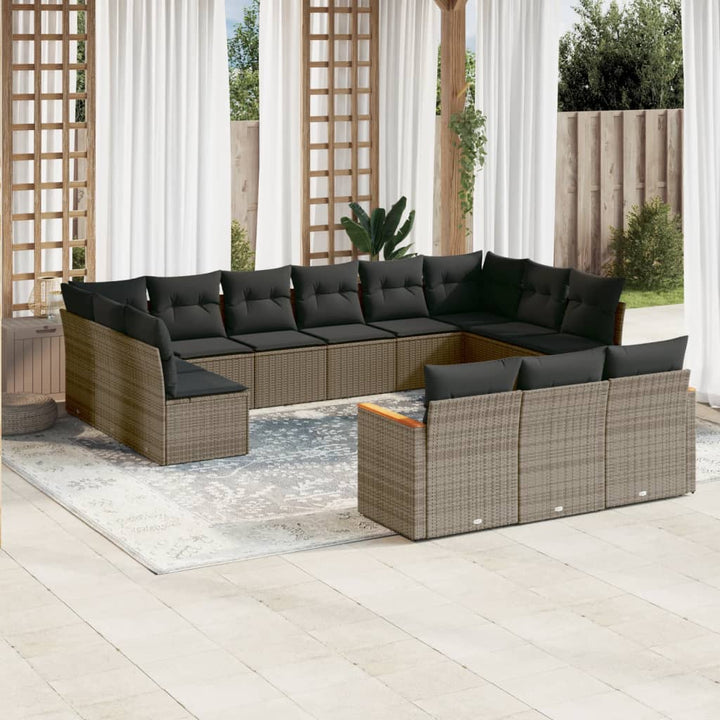 Set Mobilier De Grădină Cu Perne, 13 Piese, Negru, Poliratan