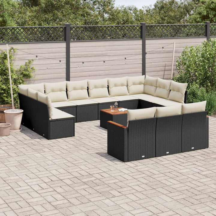 Set Mobilier De Grădină Cu Perne, 13 Piese, Negru, Poliratan