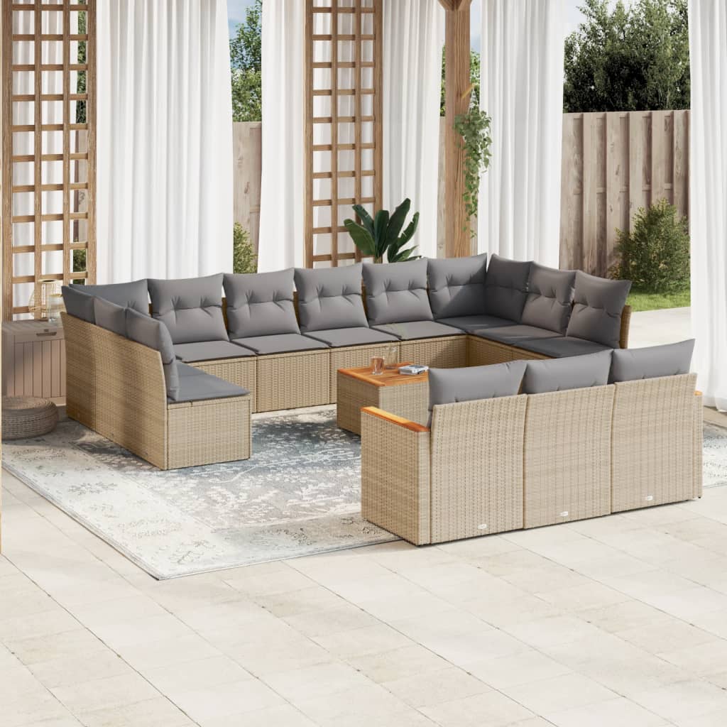 Set Mobilier De Grădină Cu Perne, 13 Piese, Negru, Poliratan