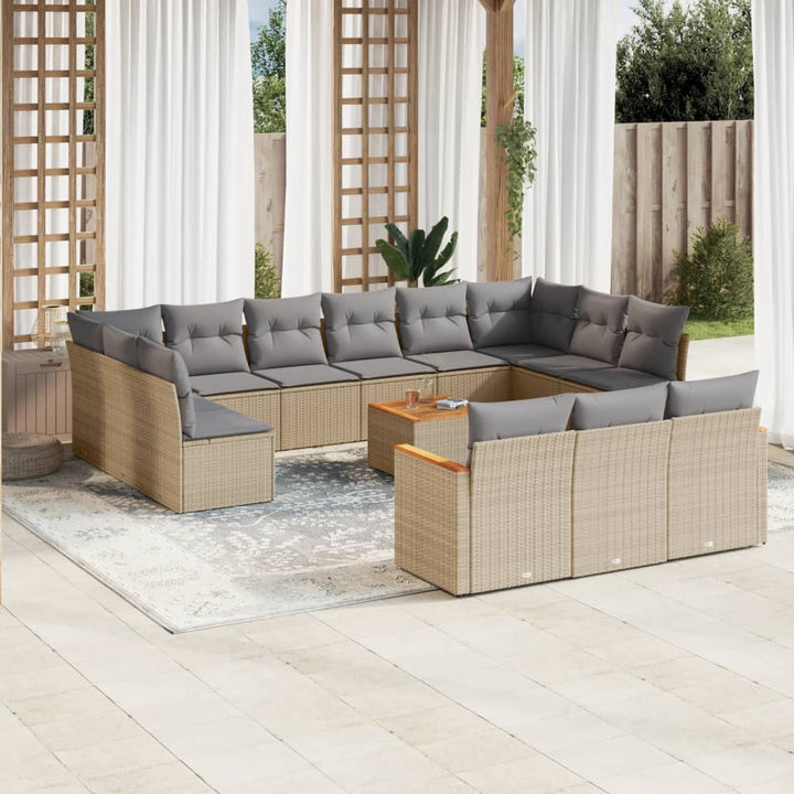 Set Mobilier De Grădină Cu Perne, 13 Piese, Negru, Poliratan
