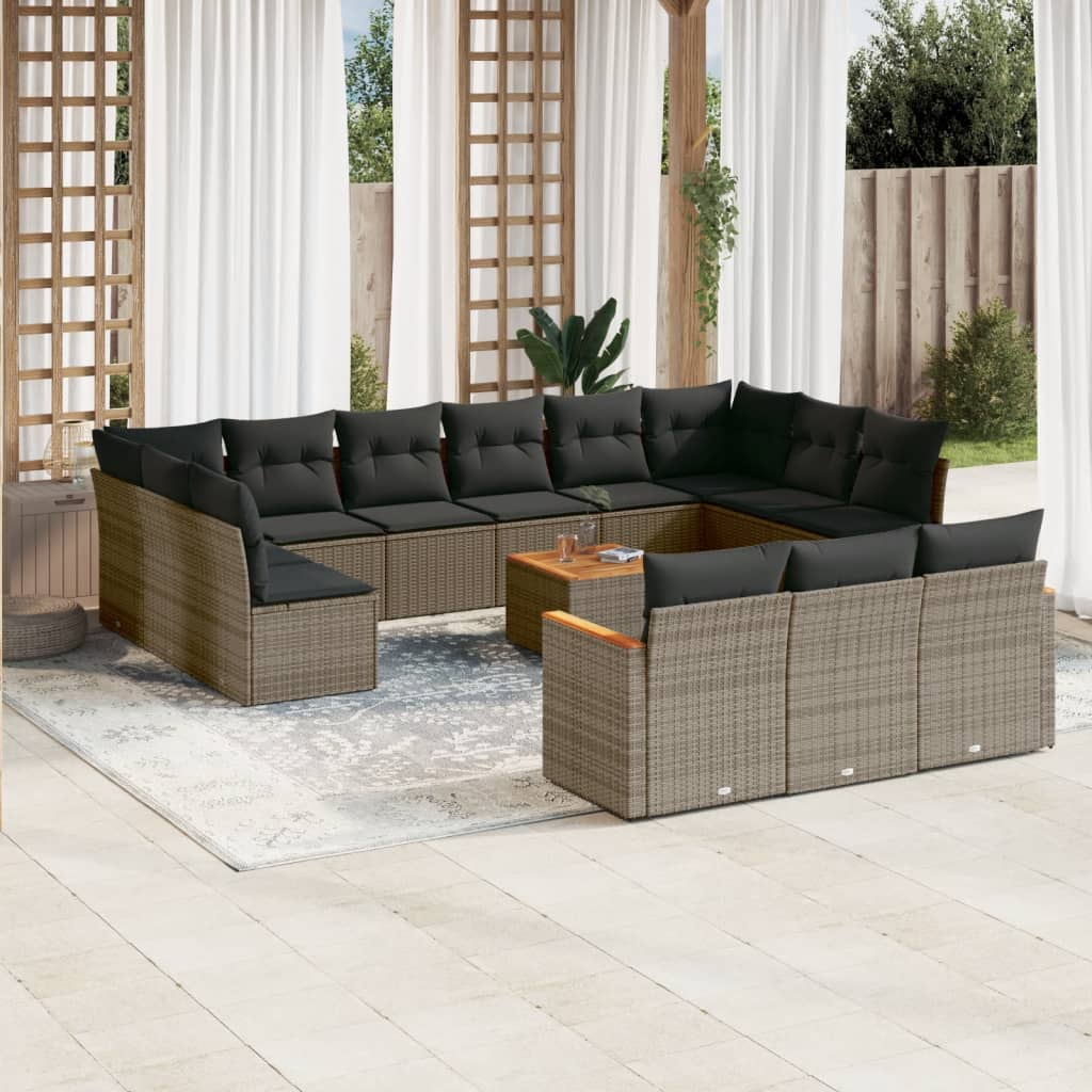 Set Mobilier De Grădină Cu Perne, 13 Piese, Negru, Poliratan