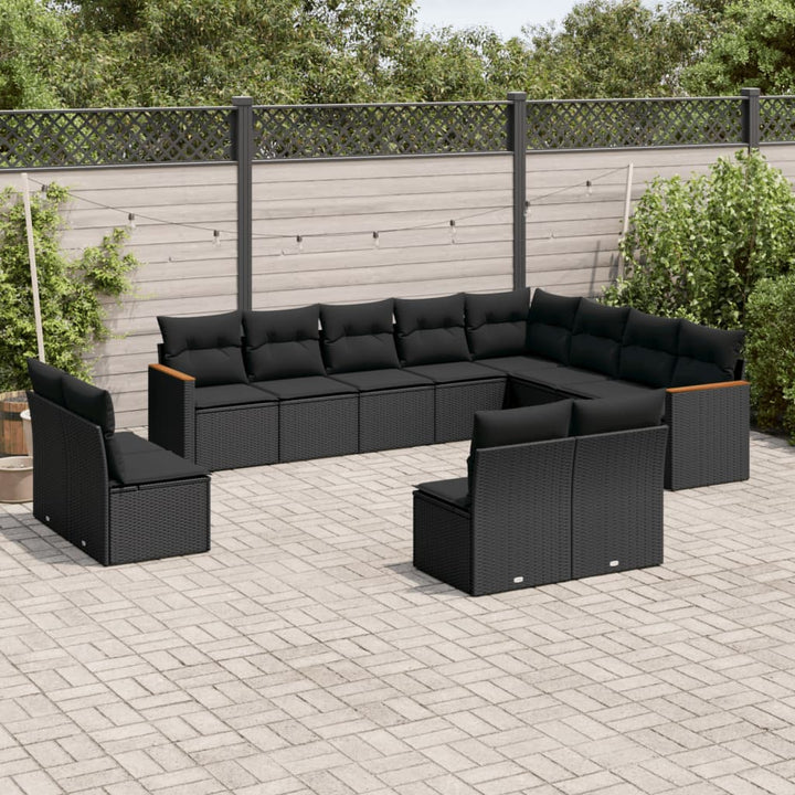 Set Canapele De Grădină, 12 Piese, Cu Perne, Negru, Poliratan