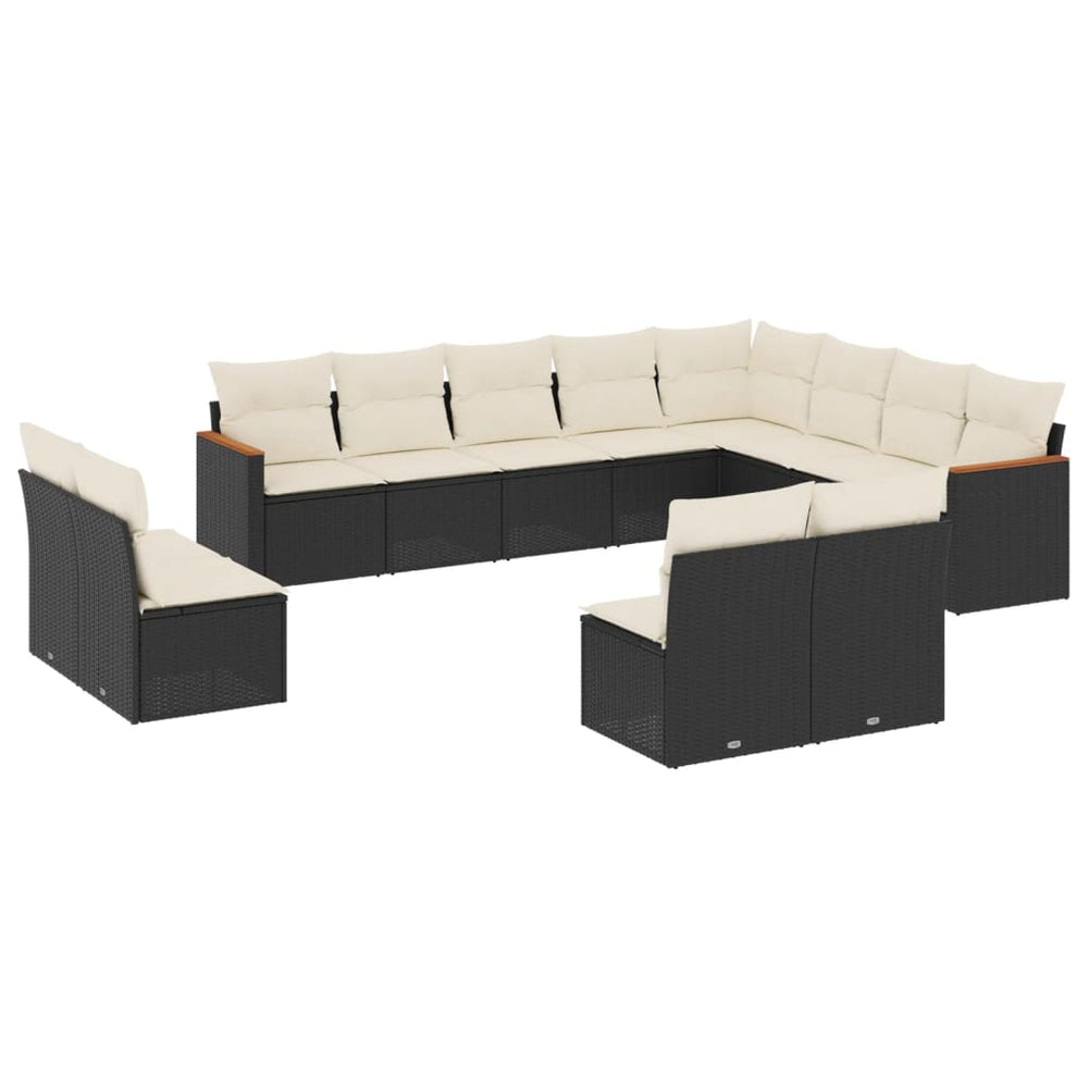 Set Canapele De Grădină, 12 Piese, Cu Perne, Negru, Poliratan