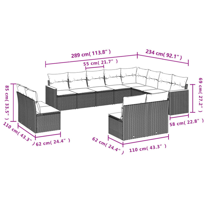 Set Canapele De Grădină, 12 Piese, Cu Perne, Negru, Poliratan