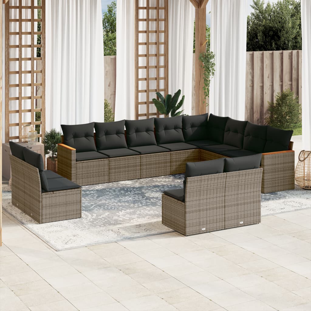 Set Canapele De Grădină, 12 Piese, Cu Perne, Negru, Poliratan