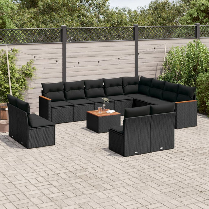 Set Canapele De Grădină, 12 Piese, Cu Perne, Negru, Poliratan
