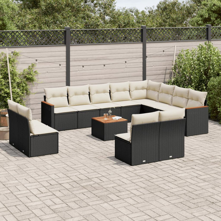 Set Canapele De Grădină, 12 Piese, Cu Perne, Negru, Poliratan