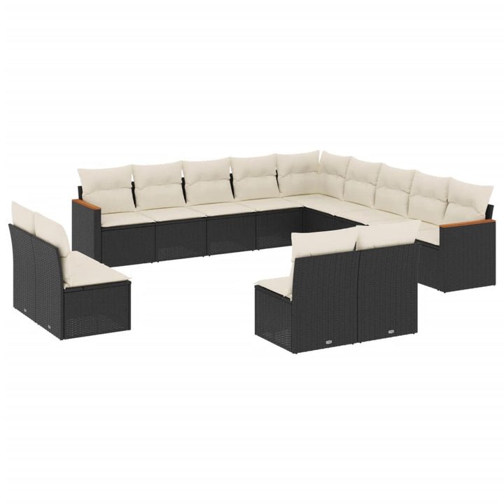 Set Mobilier De Grădină Cu Perne, 13 Piese, Negru, Poliratan