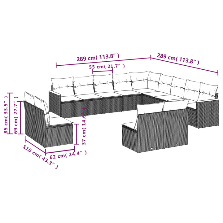 Set Mobilier De Grădină Cu Perne, 13 Piese, Negru, Poliratan