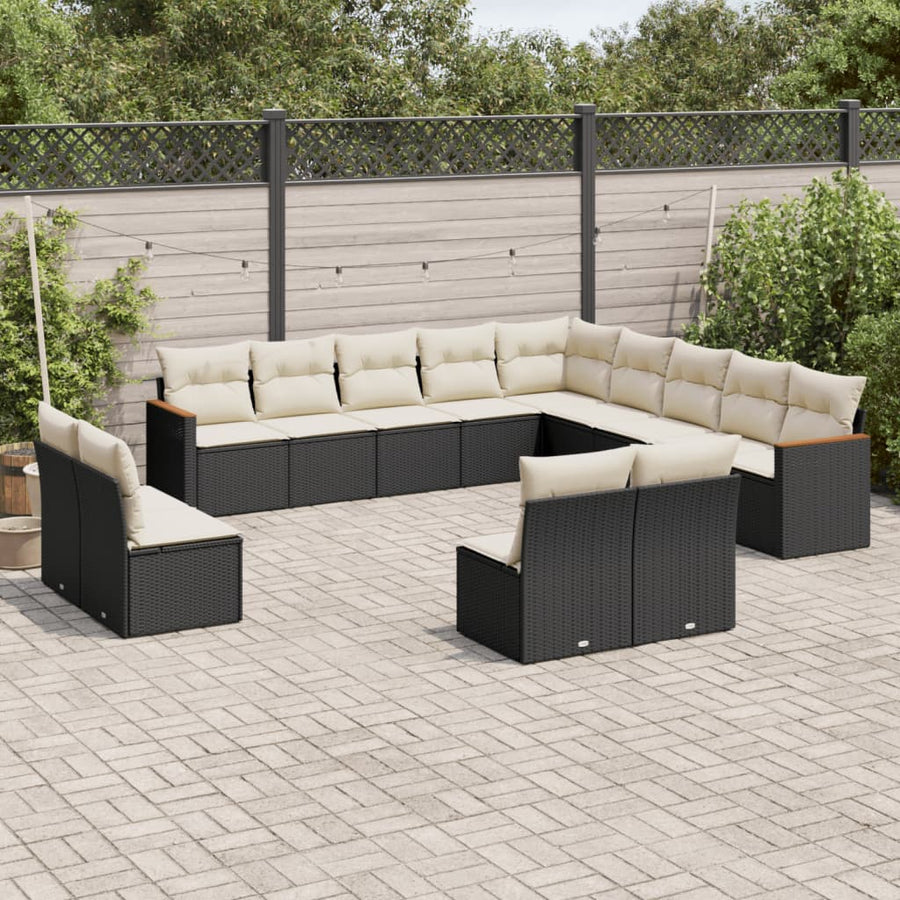 Set Mobilier De Grădină Cu Perne, 13 Piese, Negru, Poliratan