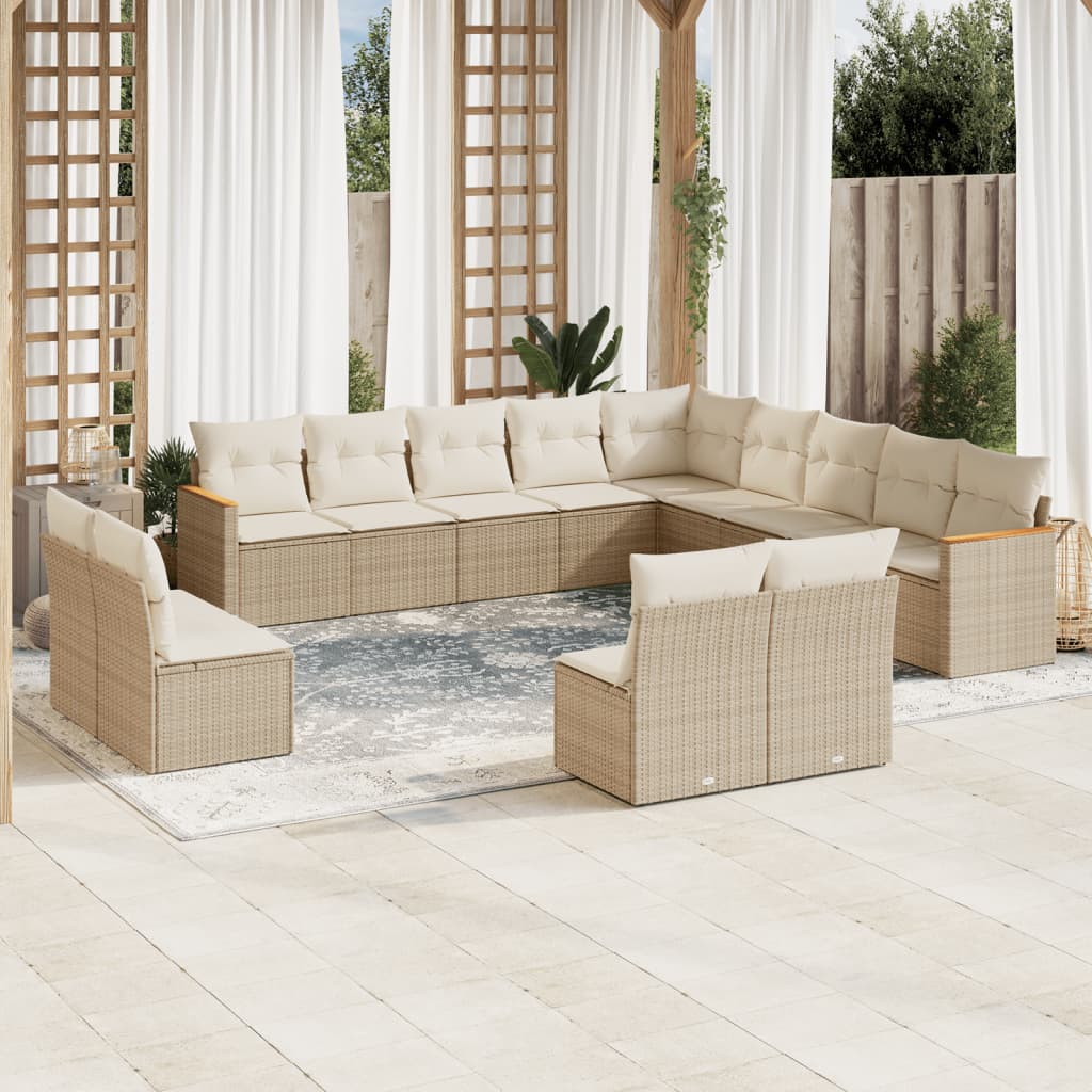 Set Mobilier De Grădină Cu Perne, 13 Piese, Negru, Poliratan