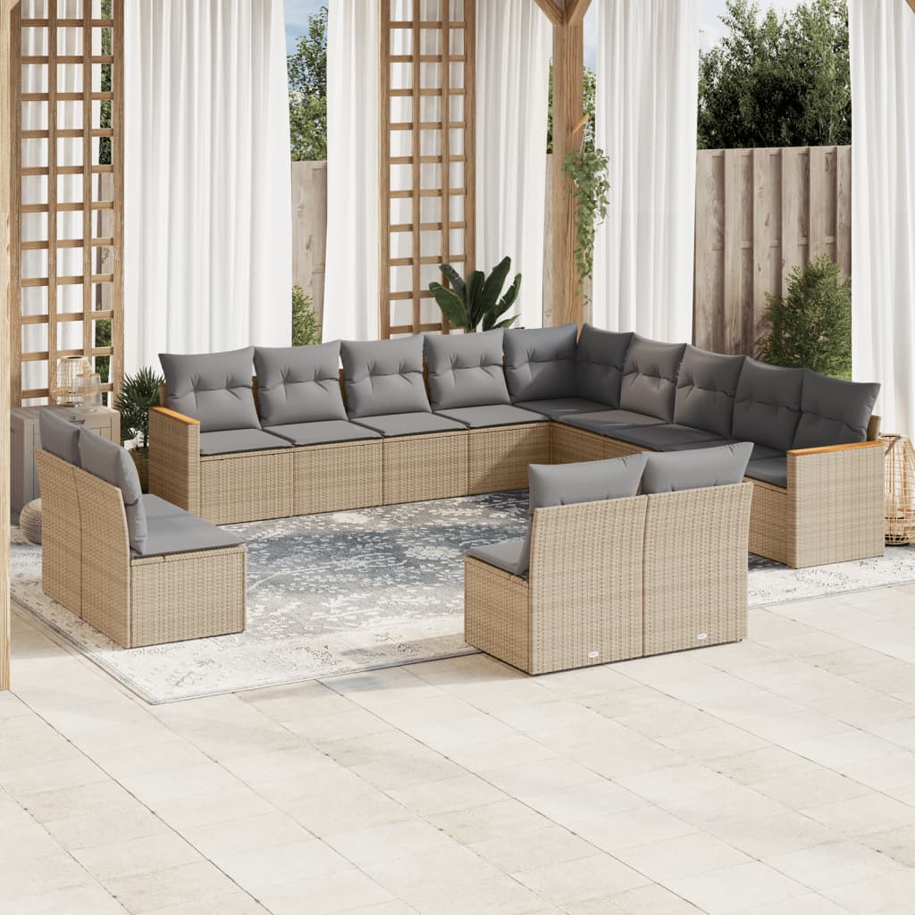 Set Mobilier De Grădină Cu Perne, 13 Piese, Negru, Poliratan