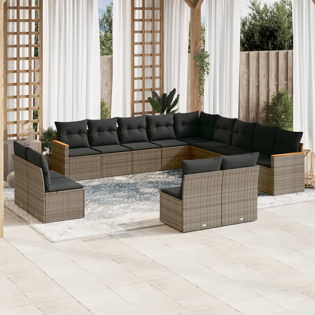 Set Mobilier De Grădină Cu Perne, 13 Piese, Negru, Poliratan