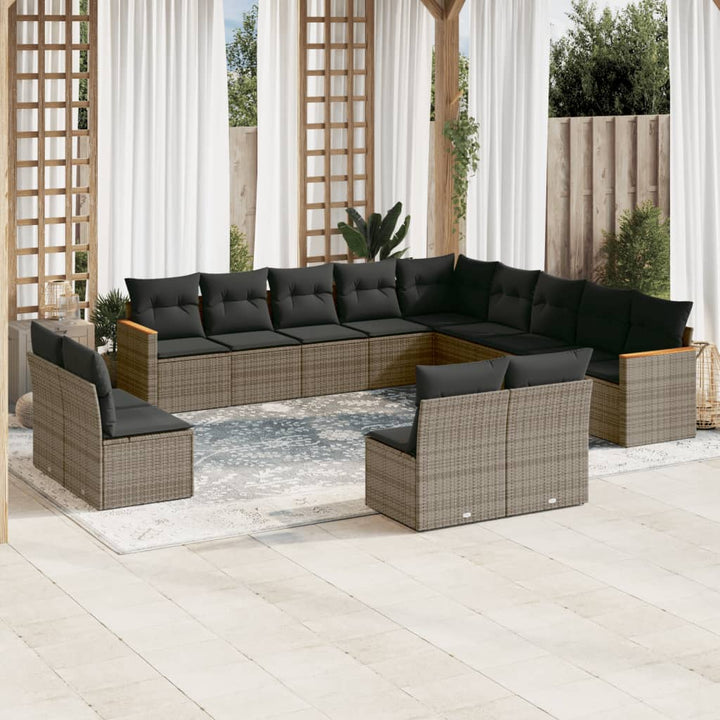 Set Mobilier De Grădină Cu Perne, 13 Piese, Negru, Poliratan