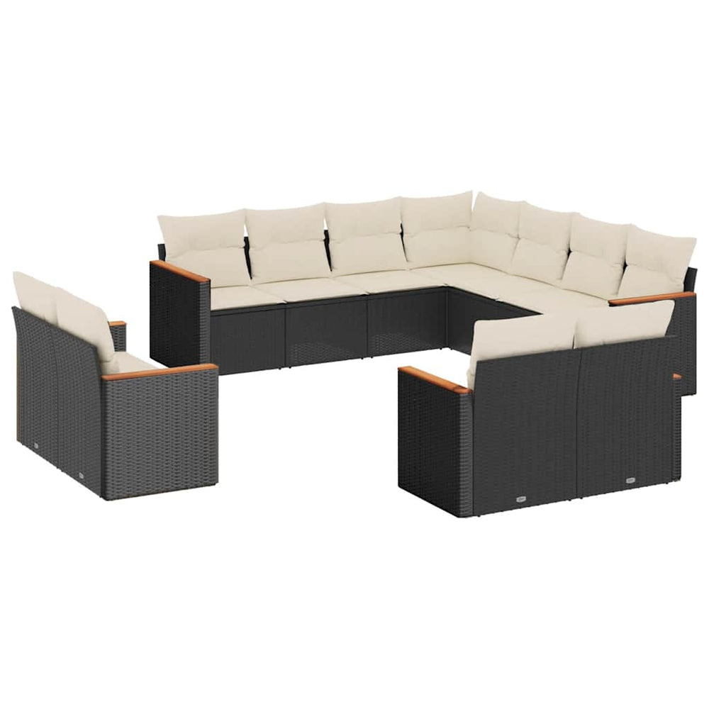 Set Canapele De Grădină Cu Perne, 11 Piese, Negru, Poliratan