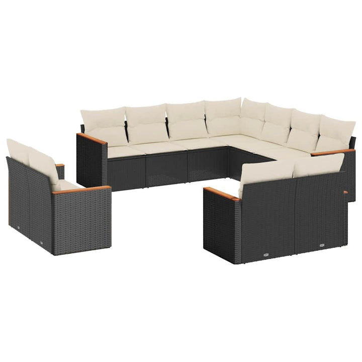 Set Canapele De Grădină Cu Perne, 11 Piese, Negru, Poliratan