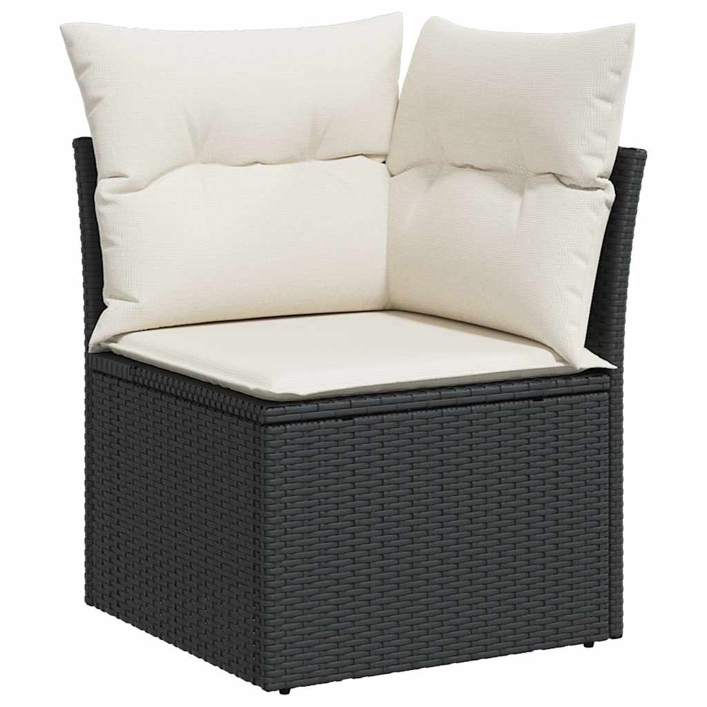 Set Canapele De Grădină Cu Perne, 11 Piese, Negru, Poliratan