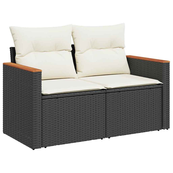 Set Canapele De Grădină Cu Perne, 11 Piese, Negru, Poliratan