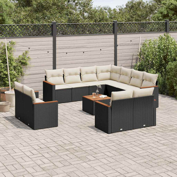 Set Canapele De Grădină Cu Perne, 11 Piese, Negru, Poliratan