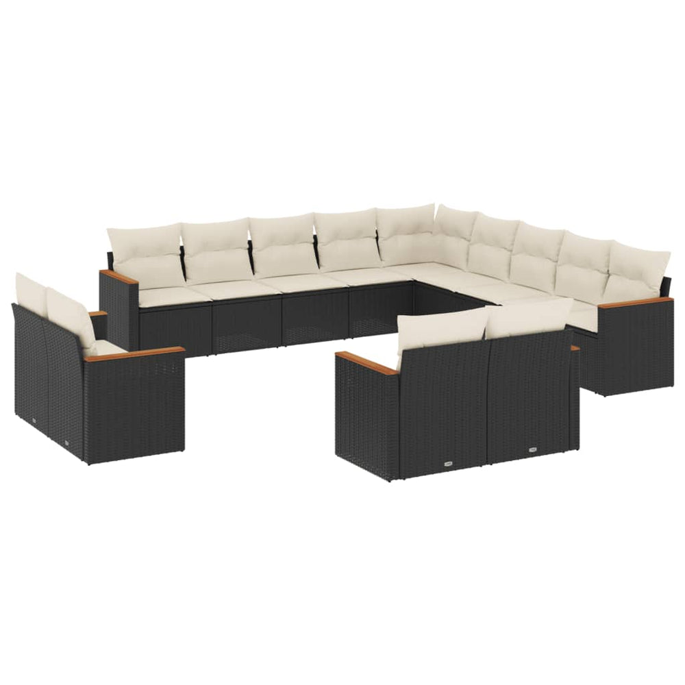 Set Mobilier De Grădină Cu Perne, 13 Piese, Negru, Poliratan