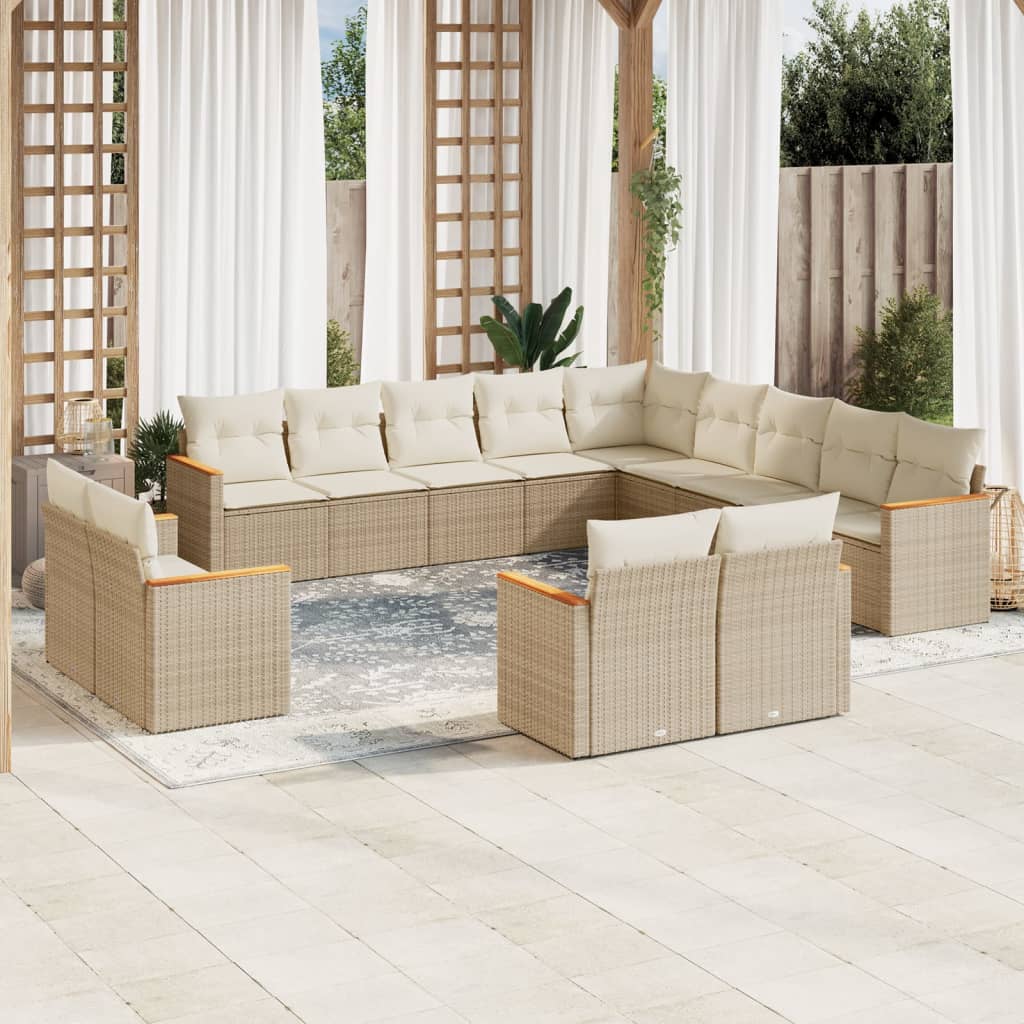 Set Mobilier De Grădină Cu Perne, 13 Piese, Negru, Poliratan