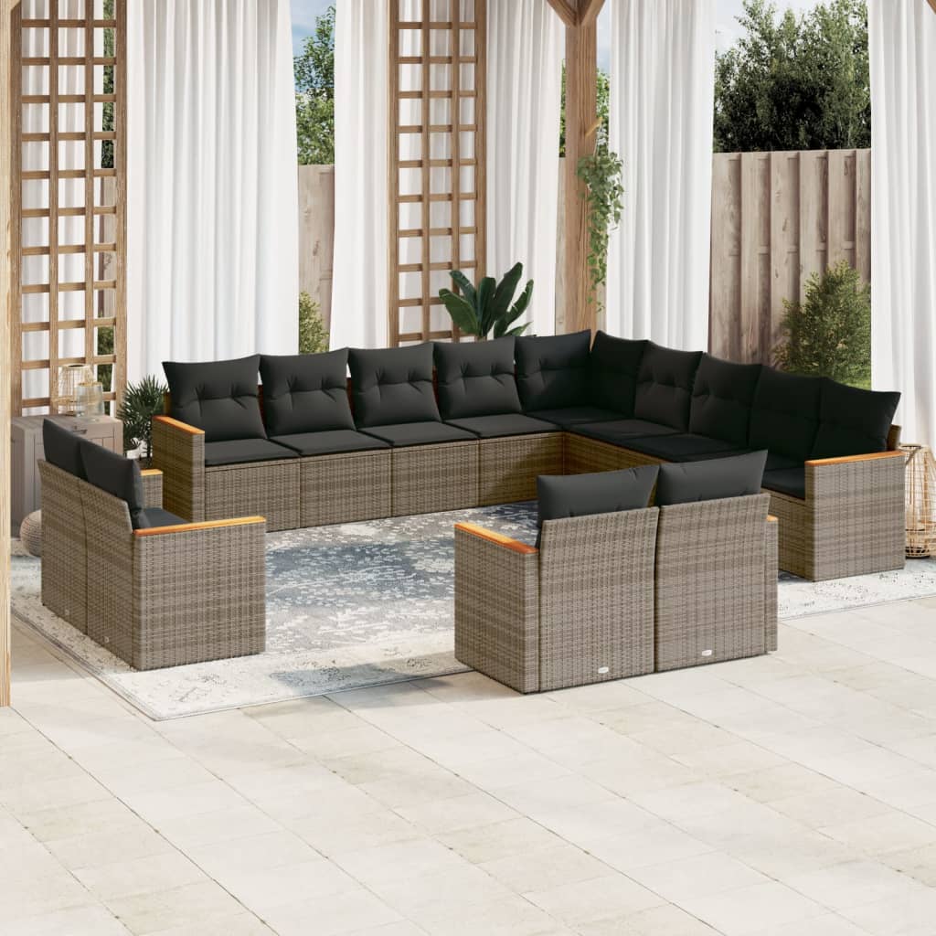 Set Mobilier De Grădină Cu Perne, 13 Piese, Negru, Poliratan