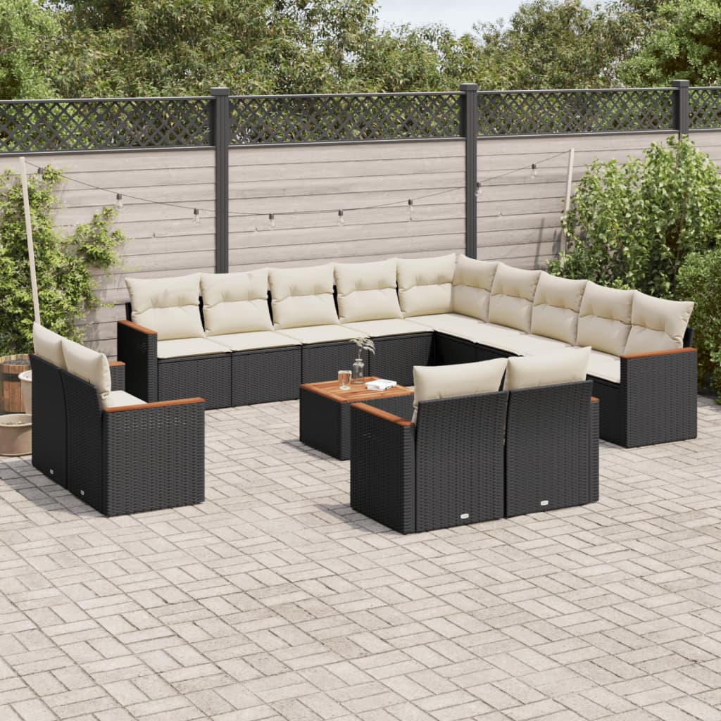 Set Mobilier De Grădină Cu Perne, 13 Piese, Negru, Poliratan