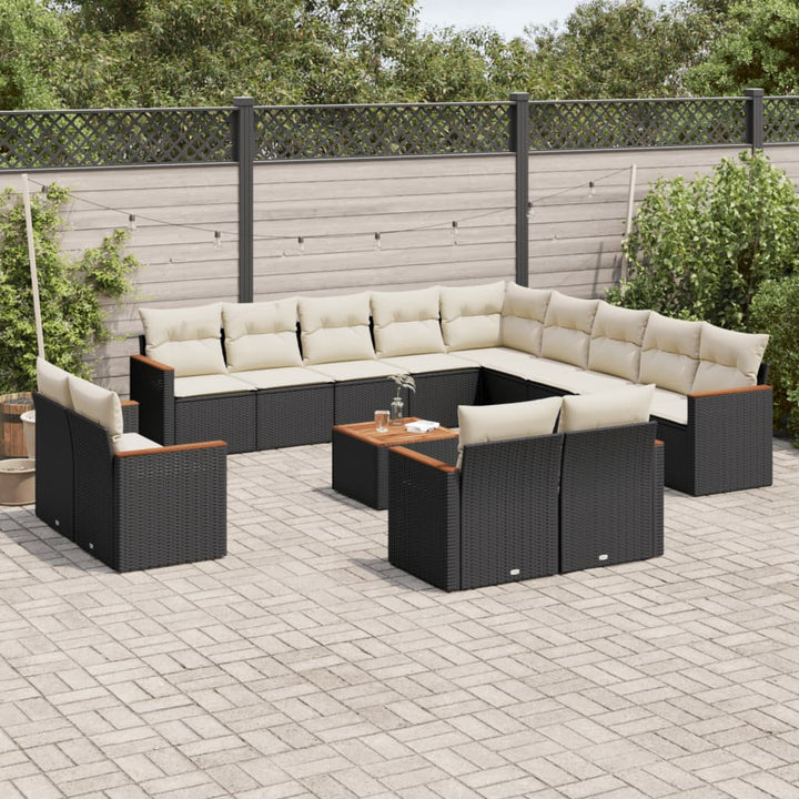 Set Mobilier De Grădină Cu Perne, 13 Piese, Negru, Poliratan