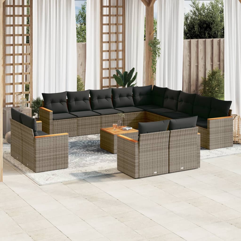Set Mobilier De Grădină Cu Perne, 13 Piese, Negru, Poliratan