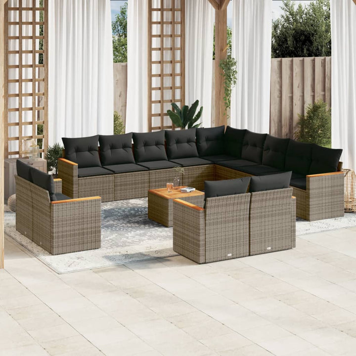Set Mobilier De Grădină Cu Perne, 13 Piese, Negru, Poliratan