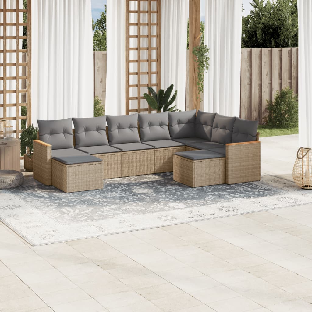Set Mobilier De Grădină Cu Perne, 10 Piese, , Poliratan