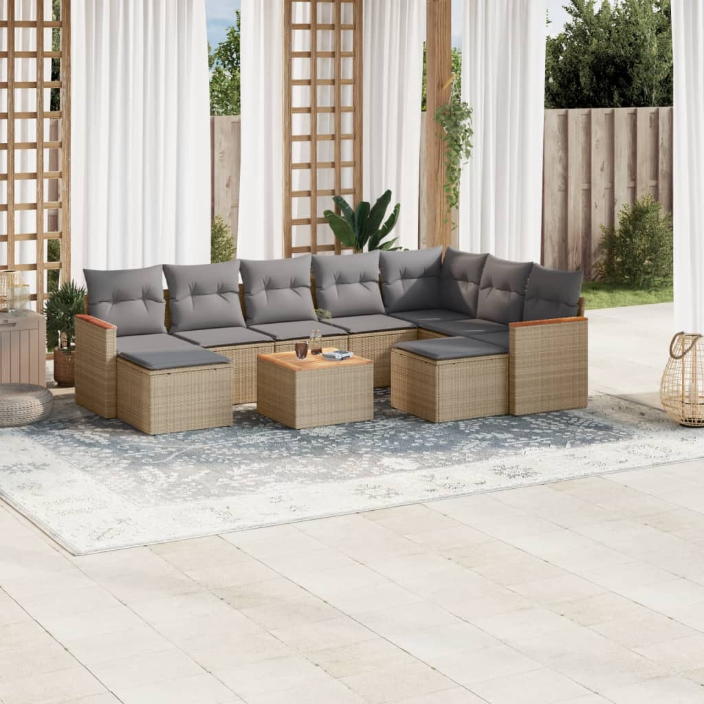 Set Mobilier De Grădină Cu Perne, 10 Piese, , Poliratan