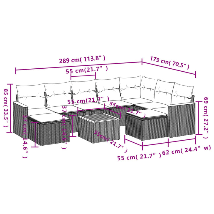 Set Mobilier De Grădină Cu Perne, 10 Piese, , Poliratan