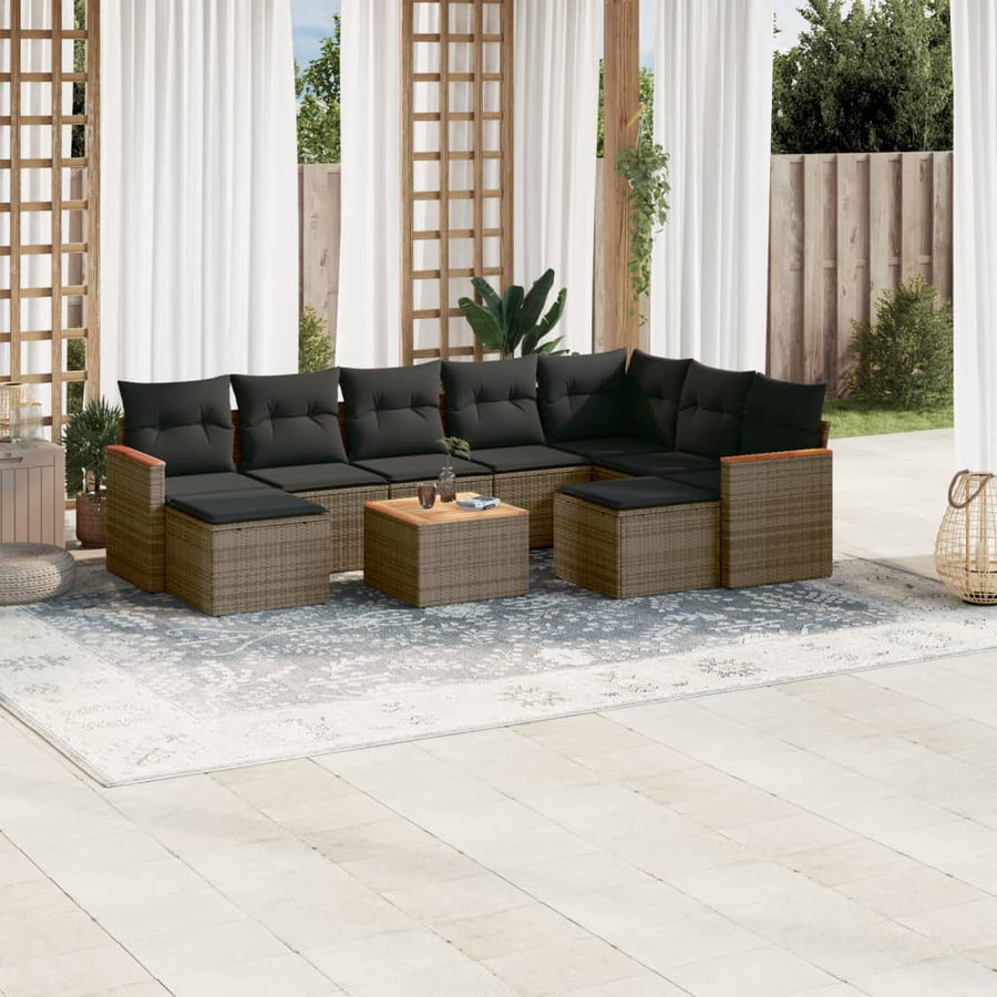 Set Mobilier De Grădină Cu Perne, 10 Piese, , Poliratan