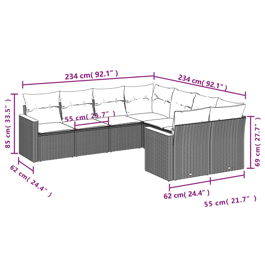 Set Mobilier De Grădină Cu Perne, 8 Piese, , Poliratan