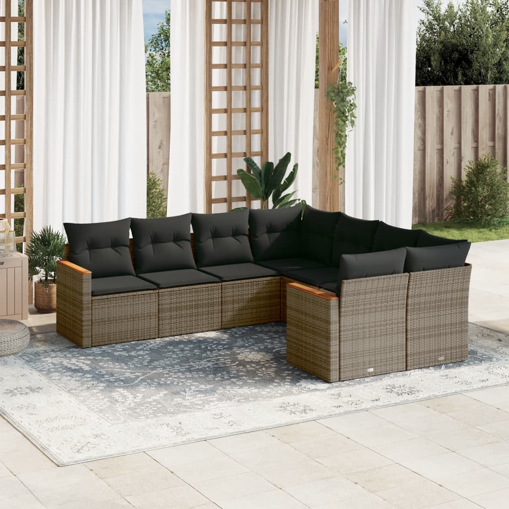 Set Mobilier De Grădină Cu Perne, 8 Piese, , Poliratan