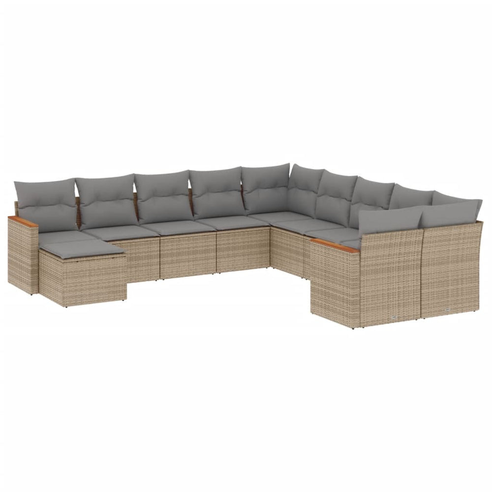 Set Canapele De Grădină, 11 Piese, Cu Perne, Bej, Poliratan