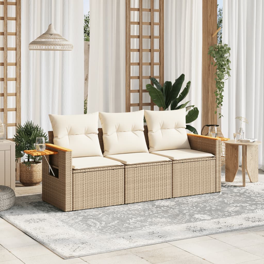 Set Canapele De Grădină, 3 Piese, Cu Perne, Bej, Poliratan