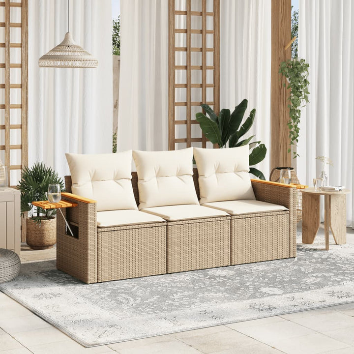 Set Canapele De Grădină, 3 Piese, Cu Perne, Bej, Poliratan