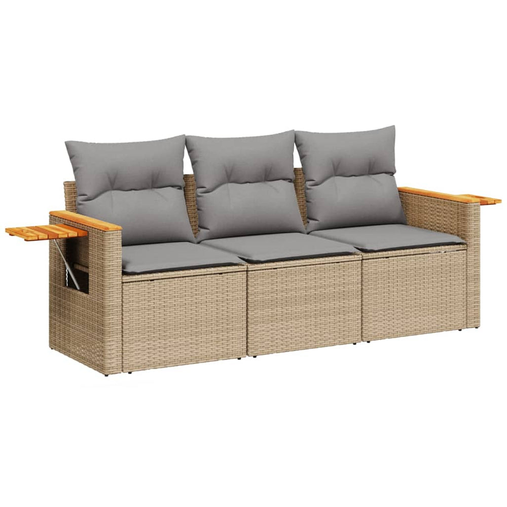 Set Canapele De Grădină, 3 Piese, Cu Perne, Bej, Poliratan