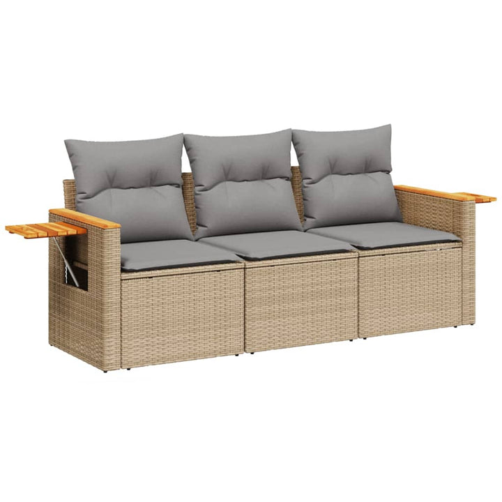Set Canapele De Grădină, 3 Piese, Cu Perne, Bej, Poliratan