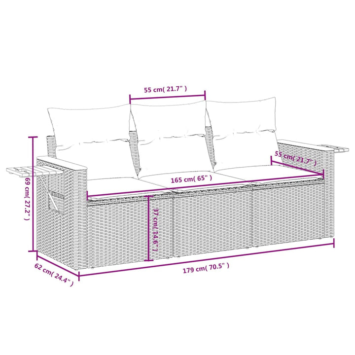 Set Canapele De Grădină, 3 Piese, Cu Perne, Bej, Poliratan