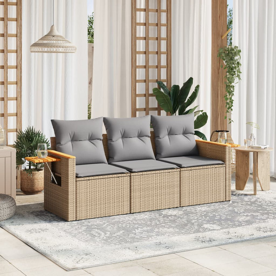 Set Canapele De Grădină, 3 Piese, Cu Perne, Bej, Poliratan