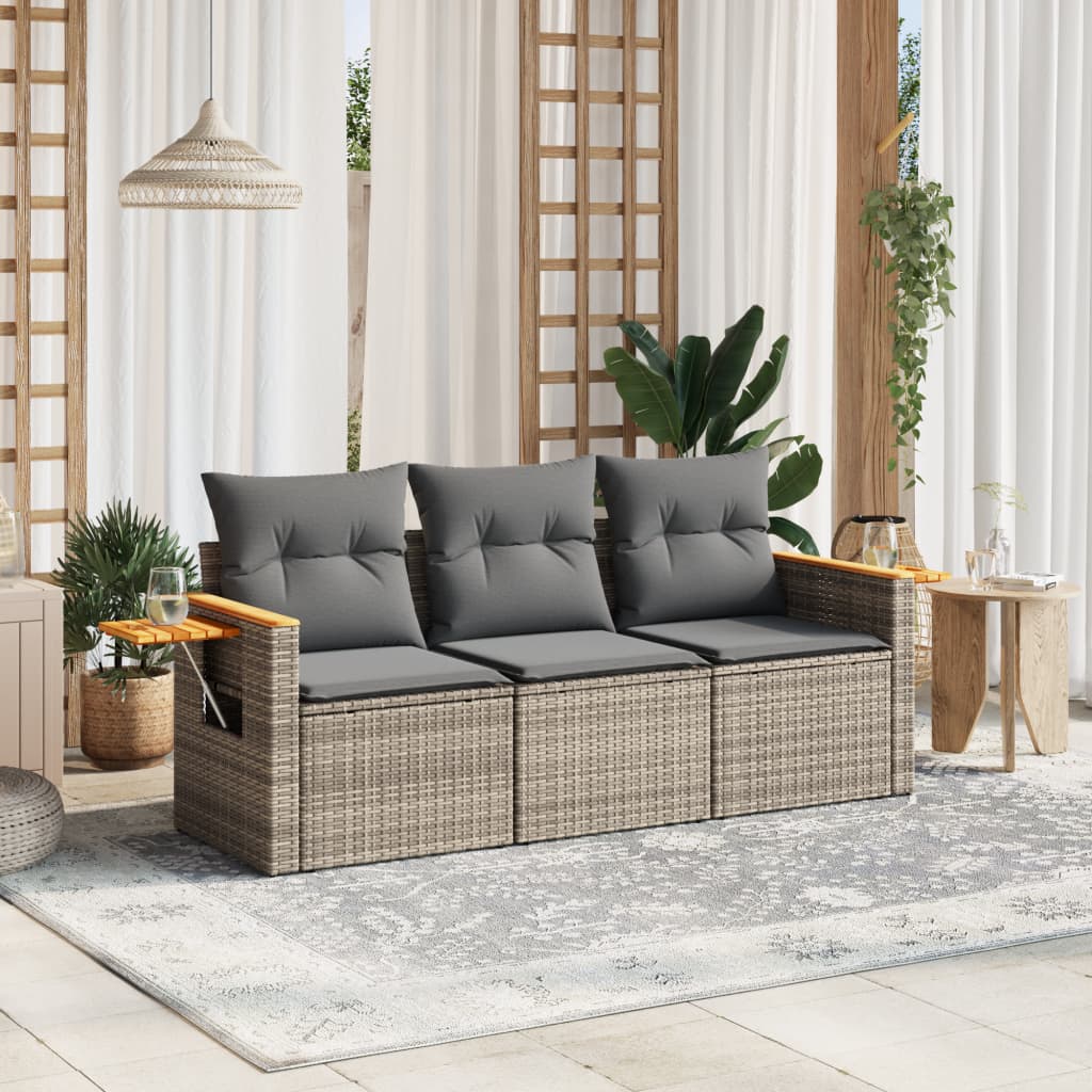 Set Canapele De Grădină, 3 Piese, Cu Perne, Bej, Poliratan