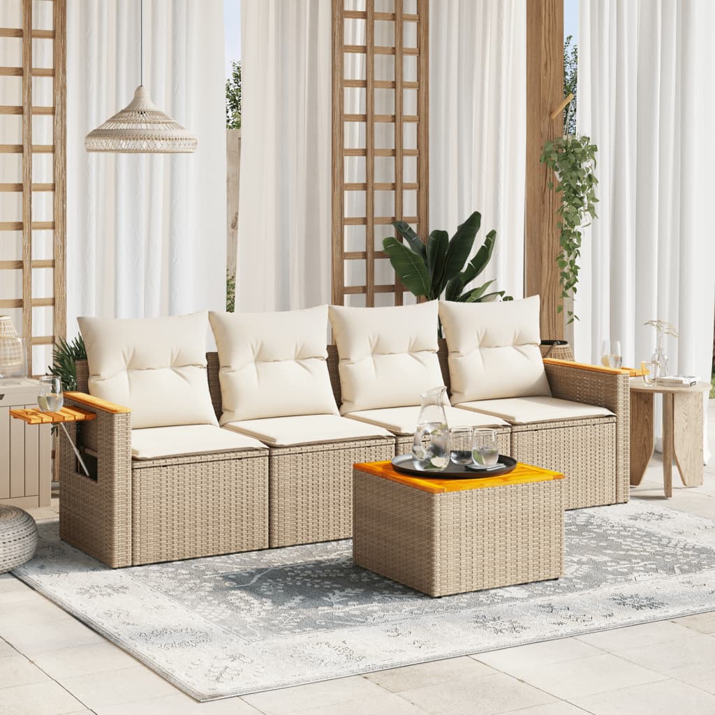 Set Canapea De Grădină Cu Perne, 5 Piese, , Poliratan