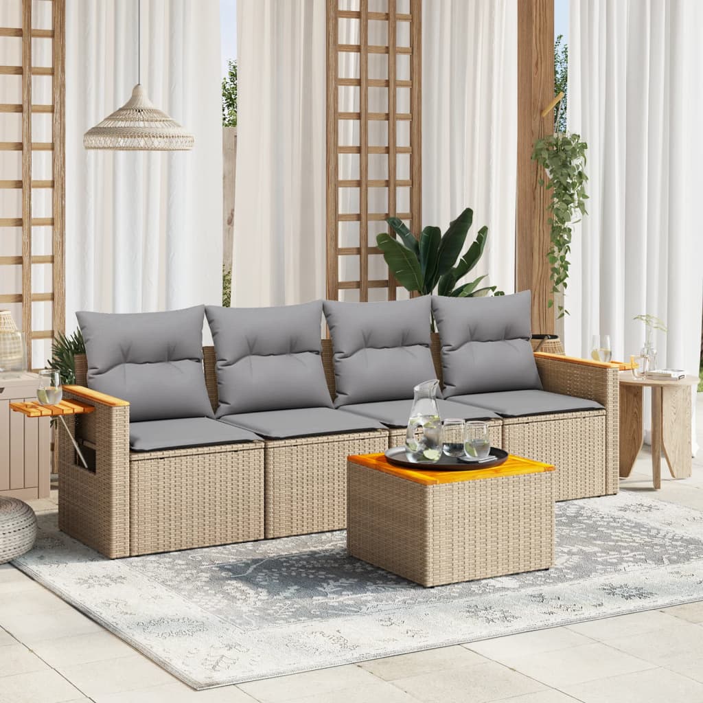 Set Canapea De Grădină Cu Perne, 5 Piese, , Poliratan